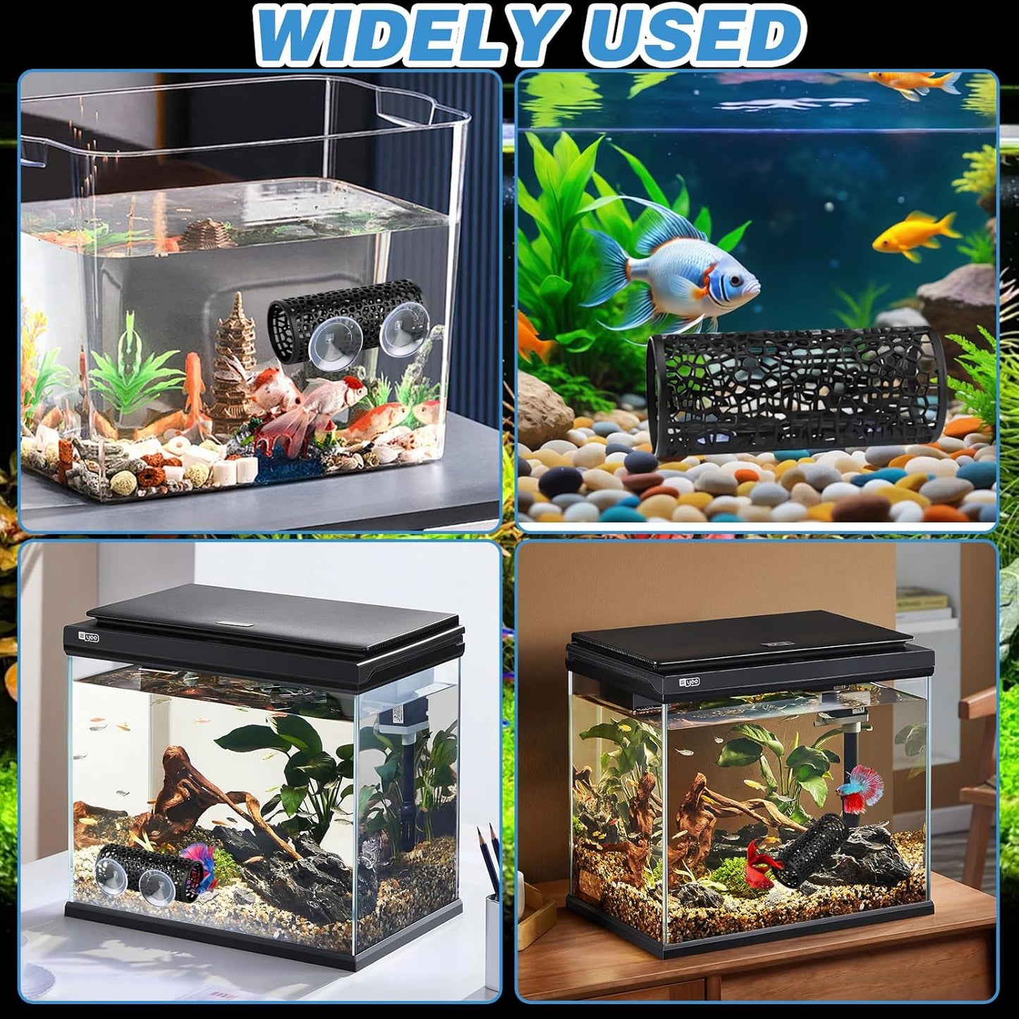 2Pcs Black Betta Aquarium Decoration, Betta Fish Tank Accessories Decoration with Suction Cup, Hidden Decor Habitat Toys for Shrimp Breeding Small Fish Playing & Resting