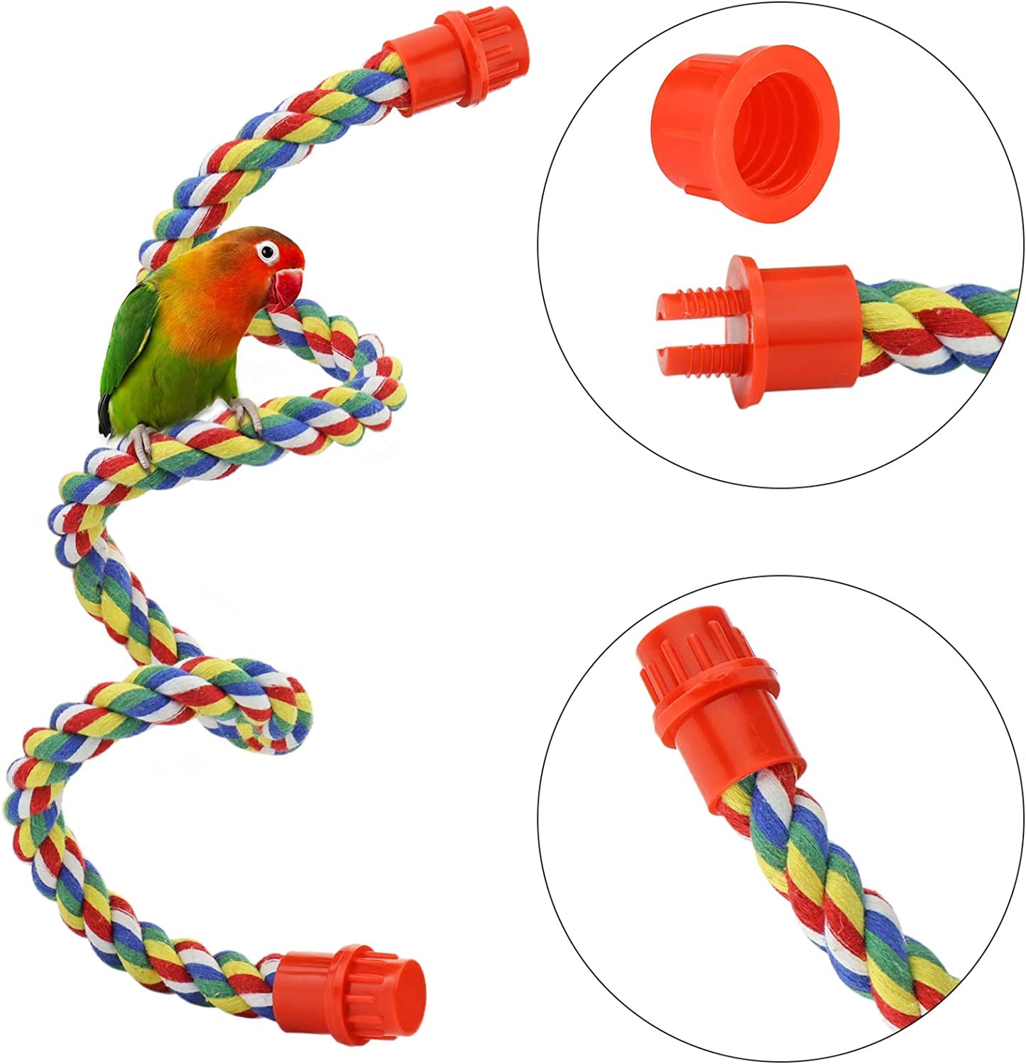 Bird Rope Perches for Parrots, Cockatiels, Parakeets, Budgie Cages Comfy Birds Colorful Rope Toy (31.5Inch Plastic Nut)