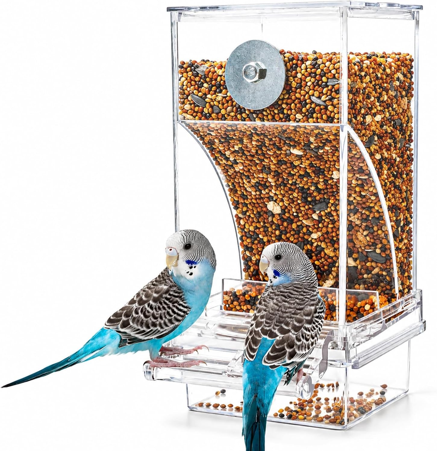 No Mess Automatic Bird Feeder Transparent Food Container Cage Acrylic Parrot Feeder Accessories for Small Birds Parrot Cockatoo Canary