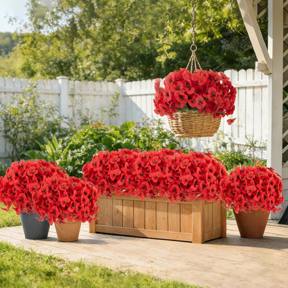 18 Bundles Artificial Flowers Outdoor Fake Flowers Pansies Faux Artificial Plants for Planter Porch Yard Home Decor (Red)