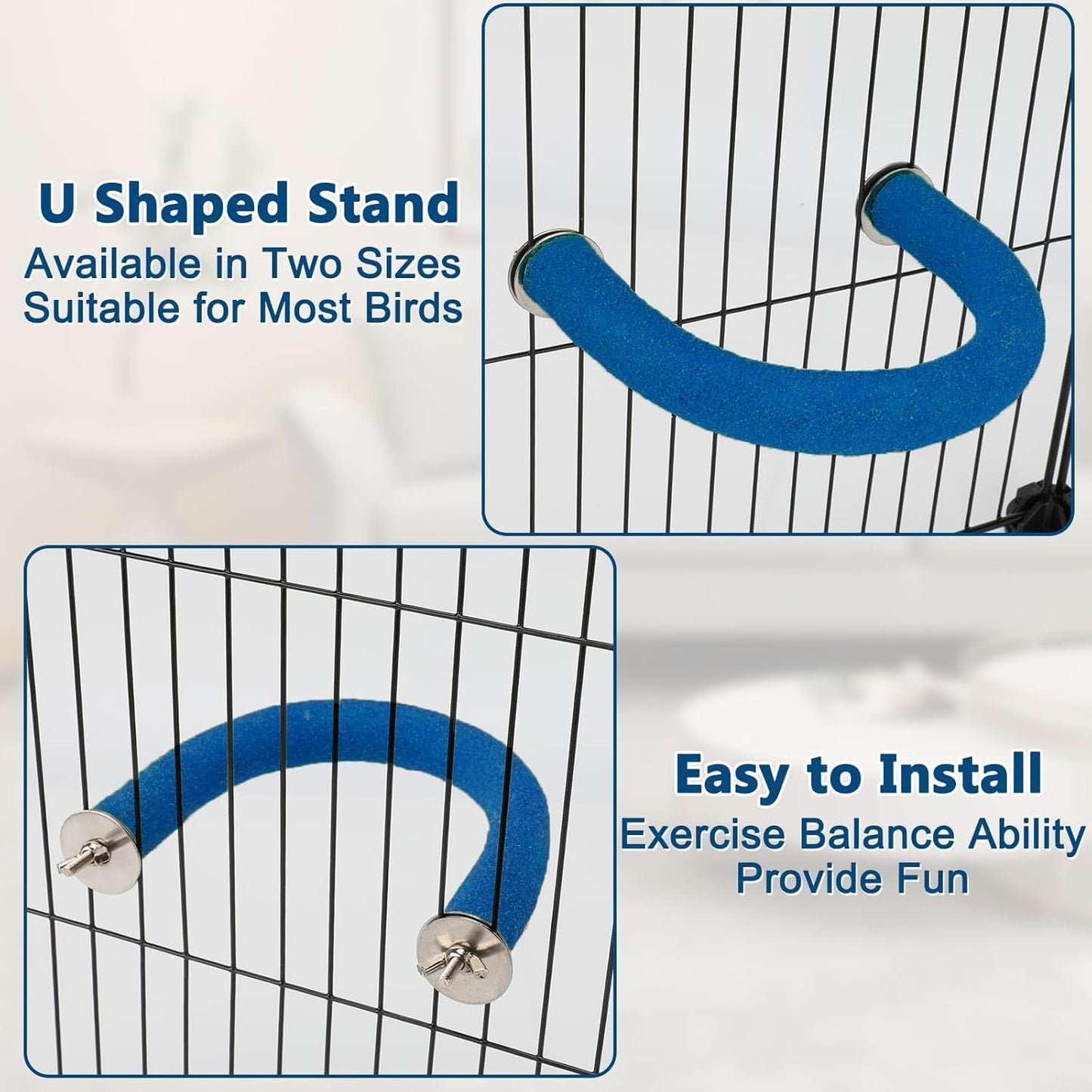 Parrot Perch Rough-Surfaced - Quartz Sands Bird Cage Perches for Medium to Large Bird, U Shape Large