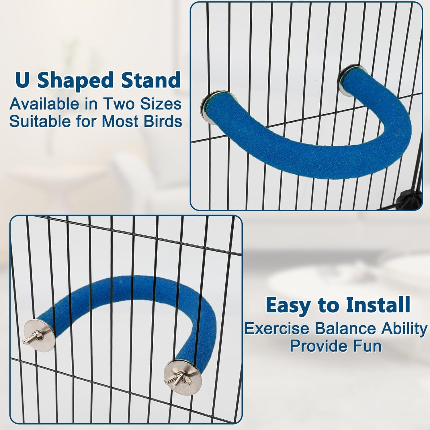 Parrot Perch Rough-Surfaced - Quartz Sands Bird Cage Perches for Medium to Large Bird, U Shape Large