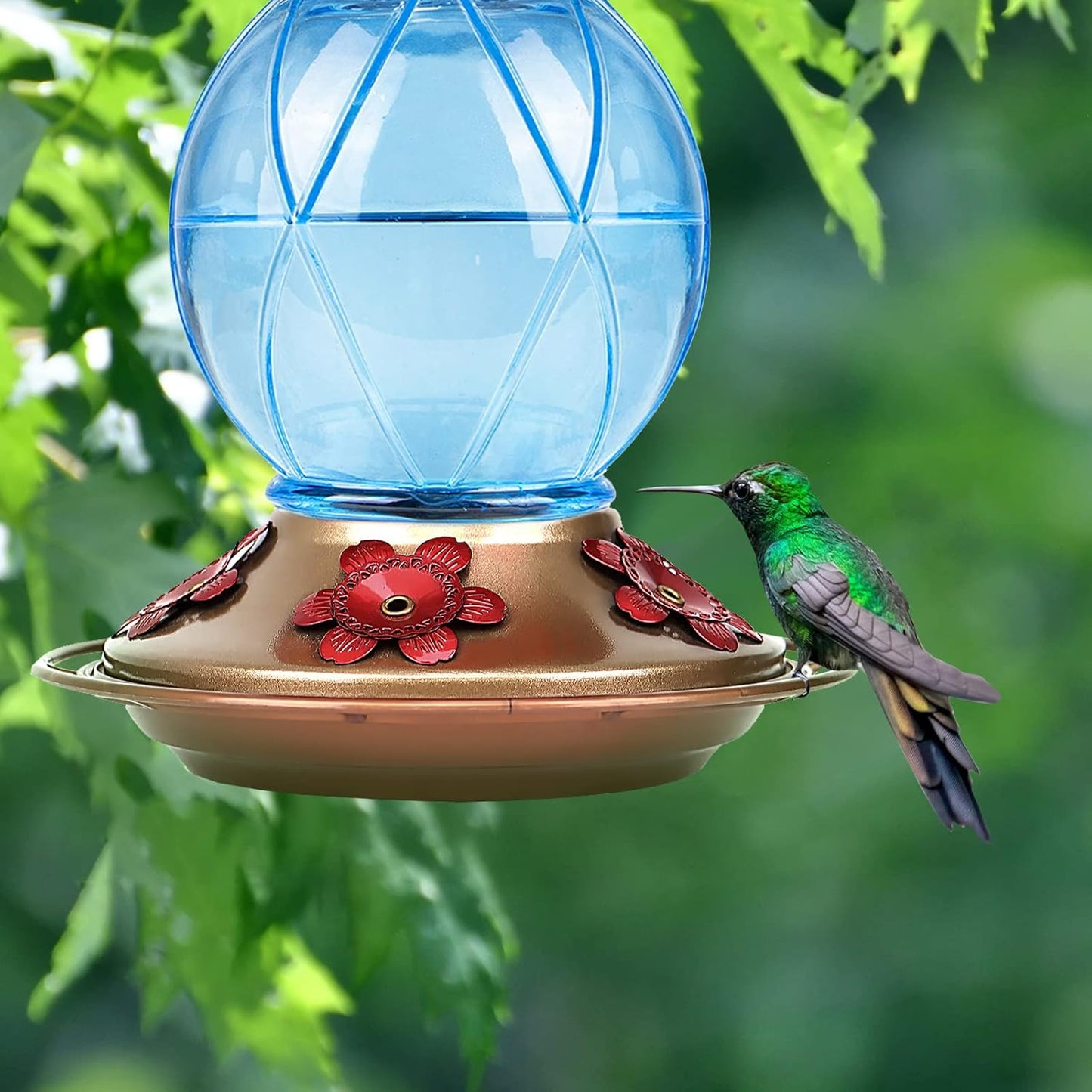 Glass Hummingbird Feeder – Hanging Outdoor Bird Feeder with 5 Feeding Ports, 20oz, Garden & Patio Decor (2-Pack)