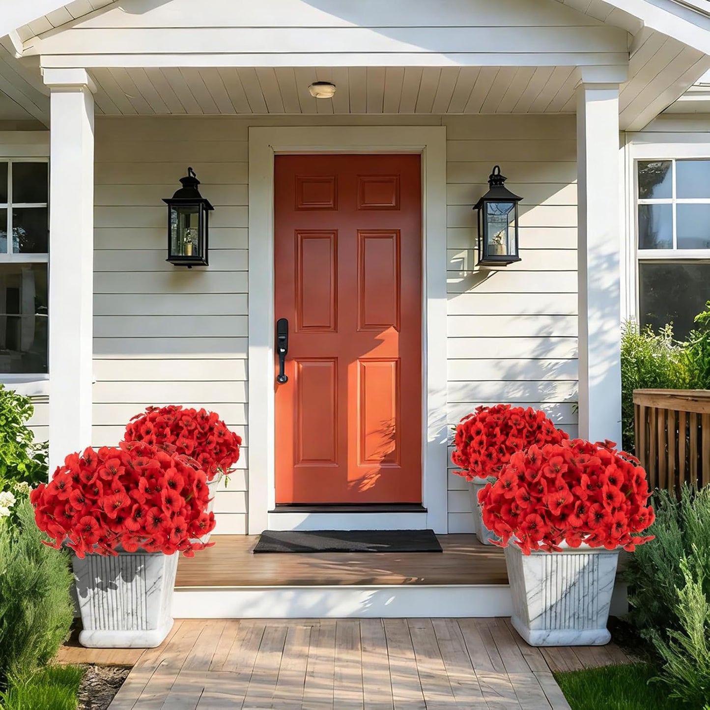 18 Bundles Artificial Flowers Outdoor Fake Flowers Pansies Faux Artificial Plants for Planter Porch Yard Home Decor (Red)