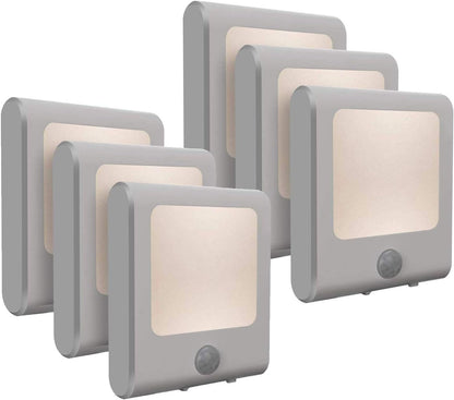 6 Pack Motion Sensor Dimmable LED Night Light, Plug in Nightlight with Auto Dusk to Dawn Sensor, Adjustable Brightness Warm White Lights for Hallway, Kids Room, Kitchen, Stairway, Bathroom