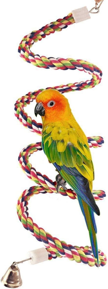 Bird Rope Perch - Flexible Spiral Bungee Stand for Parakeets, Cockatiels & Small Parrots (63 inch)