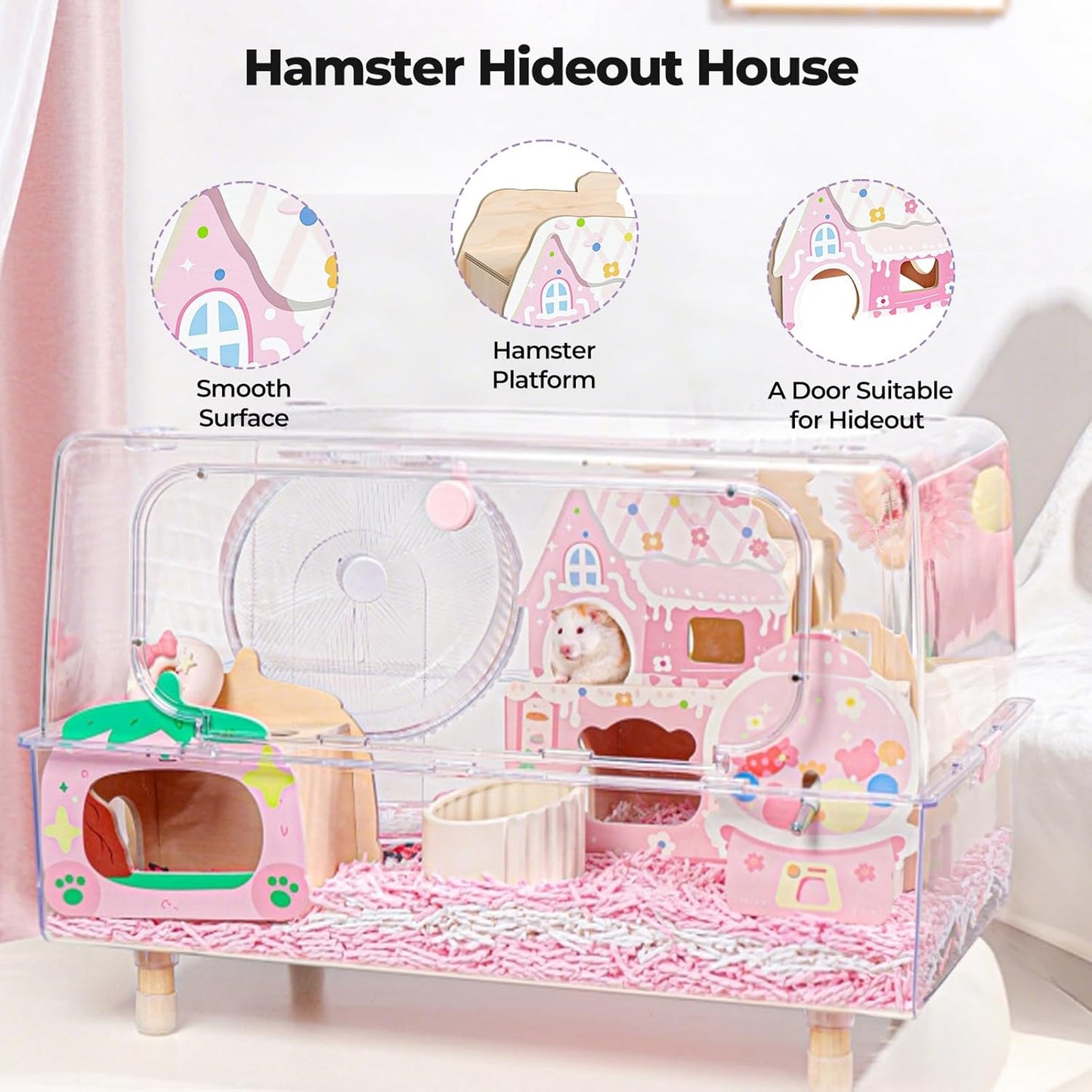 Hamster Hideout - Wooden Hamster House Multiple Entrances Small Animal Habitat Cage Accessories & Decor for Syrian Dwarf Gerbils Rat Mouse
