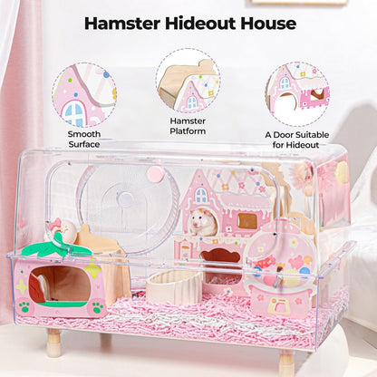 Hamster Hideout - Wooden Hamster House Multiple Entrances Small Animal Habitat Cage Accessories & Decor for Syrian Dwarf Gerbils Rat Mouse