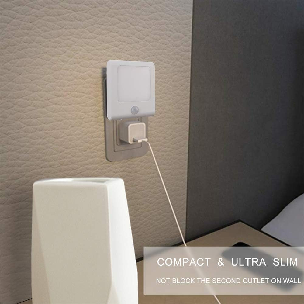 6 Pack Motion Sensor Dimmable LED Night Light, Plug in Nightlight with Auto Dusk to Dawn Sensor, Adjustable Brightness Warm White Lights for Hallway, Kids Room, Kitchen, Stairway, Bathroom