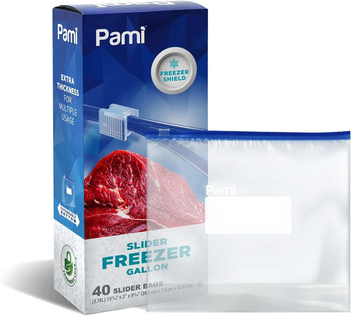 Food Storage Bag with Slider Zipper, 40 Count Expandable Bottom Leakproof Plastic Gallon Ziploc Bags