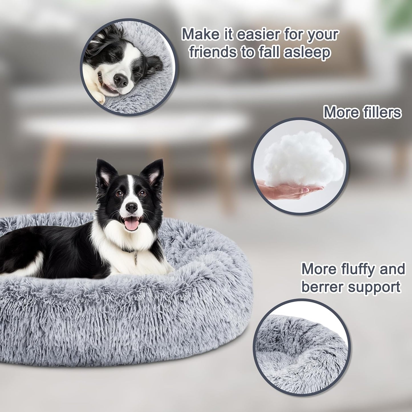 Calming Dog Bed,Donut Washable Warming Soft round 39 Inches Dog Beds for Large Dogs,Anti-Anxiety Fluffy Plush Cushion Bed Fits up to 120 Lbs Pets,Gradient Blue