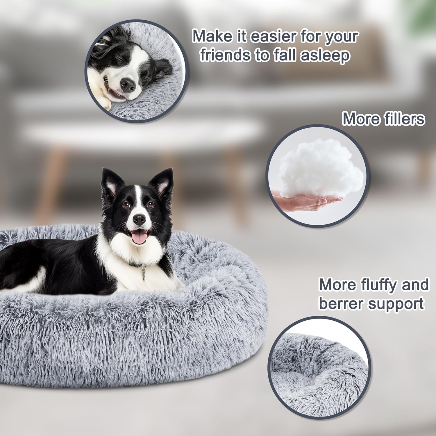 Calming Dog Bed,Donut Washable Warming Soft round 39 Inches Dog Beds for Large Dogs,Anti-Anxiety Fluffy Plush Cushion Bed Fits up to 120 Lbs Pets,Gradient Blue