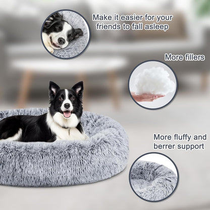 Calming Dog Bed,Donut Washable Warming Soft round 39 Inches Dog Beds for Large Dogs,Anti-Anxiety Fluffy Plush Cushion Bed Fits up to 120 Lbs Pets,Gradient Blue
