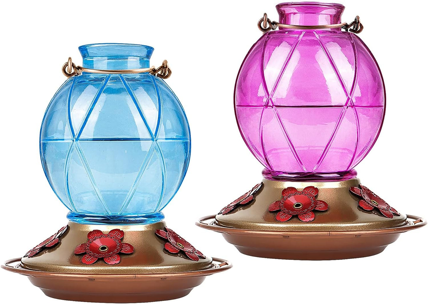 Glass Hummingbird Feeder – Hanging Outdoor Bird Feeder with 5 Feeding Ports, 20oz, Garden & Patio Decor (2-Pack)