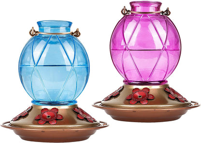 Glass Hummingbird Feeder – Hanging Outdoor Bird Feeder with 5 Feeding Ports, 20oz, Garden & Patio Decor (2-Pack)