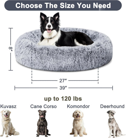 Calming Dog Bed,Donut Washable Warming Soft round 39 Inches Dog Beds for Large Dogs,Anti-Anxiety Fluffy Plush Cushion Bed Fits up to 120 Lbs Pets,Gradient Blue