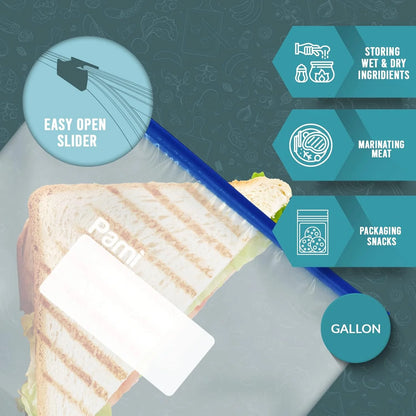 Food Storage Bag with Slider Zipper, 40 Count Expandable Bottom Leakproof Plastic Gallon Ziploc Bags