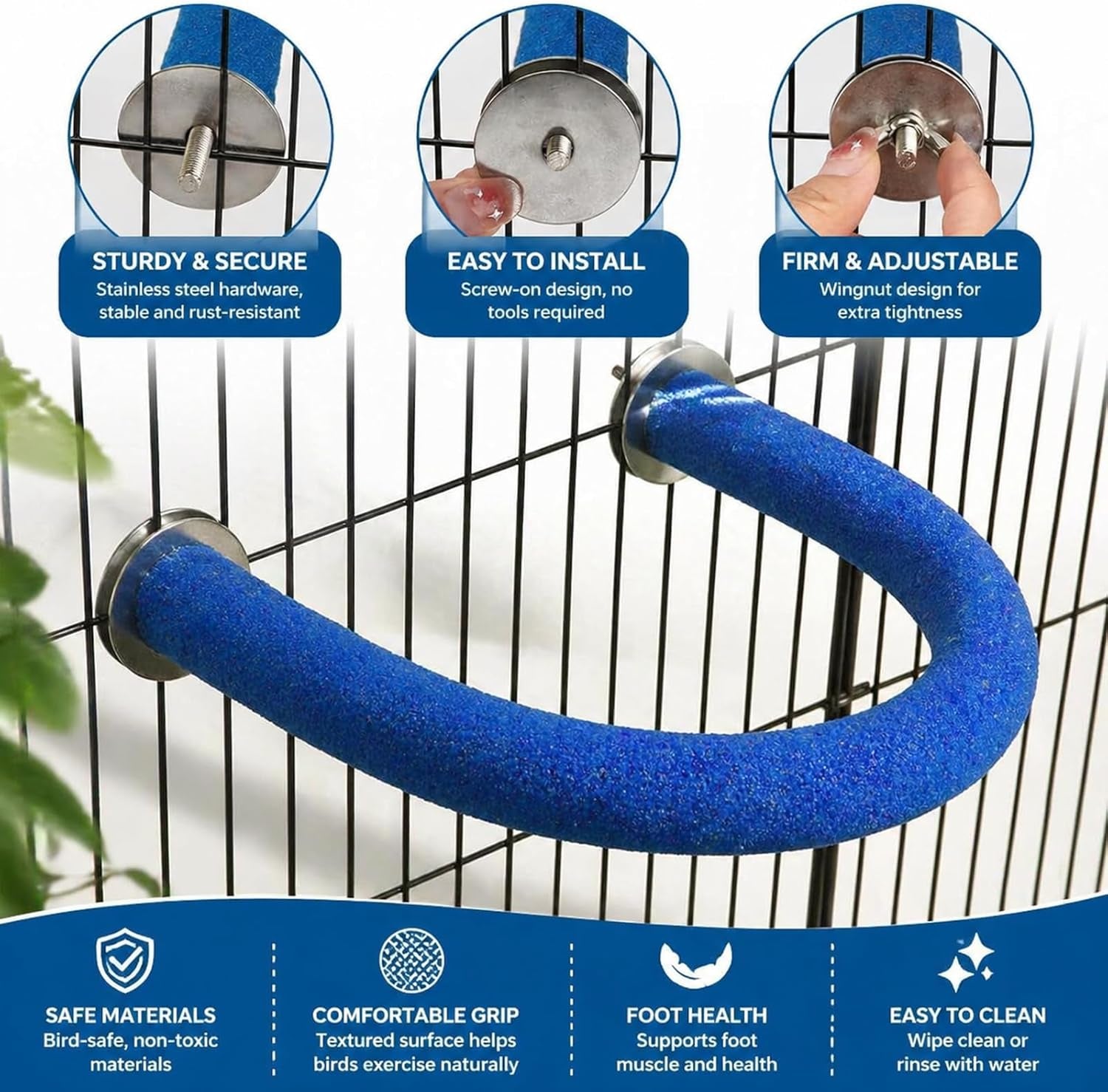 Parrot Perch Rough-Surfaced - Quartz Sands Bird Cage Perches for Medium to Large Bird, U Shape Large