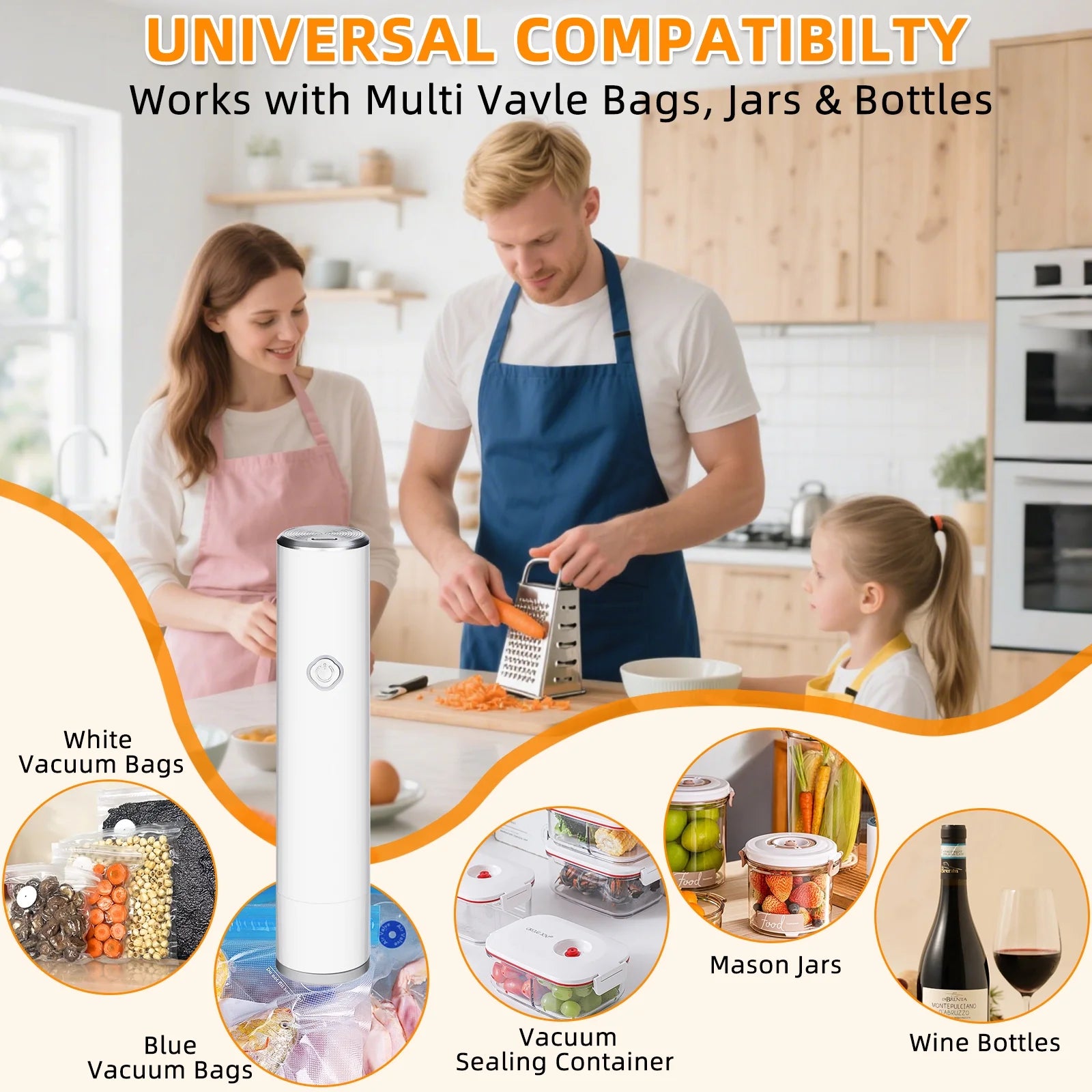 Handheld Vacuum Sealer with 5 Reusable Bags  Powerful Compact Vacuum Sealer for Food, Seal Meal Saver, Portable Food Sealer for Storage & Preservation, White