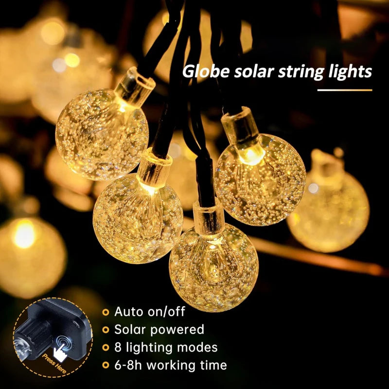 Solar Globe String Lights – Crystal Ball Outdoor Fairy Lights, Waterproof 8-Mode Patio & Garden Decor