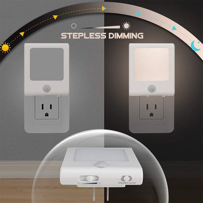 6 Pack Motion Sensor Dimmable LED Night Light, Plug in Nightlight with Auto Dusk to Dawn Sensor, Adjustable Brightness Warm White Lights for Hallway, Kids Room, Kitchen, Stairway, Bathroom