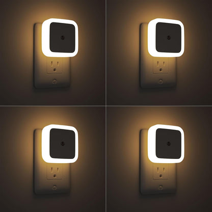 LED Plug-In Night Light, 4-Pack - Dusk to Dawn Sensor Warm White Night Lights for Bedroom, Bathroom & Hallway