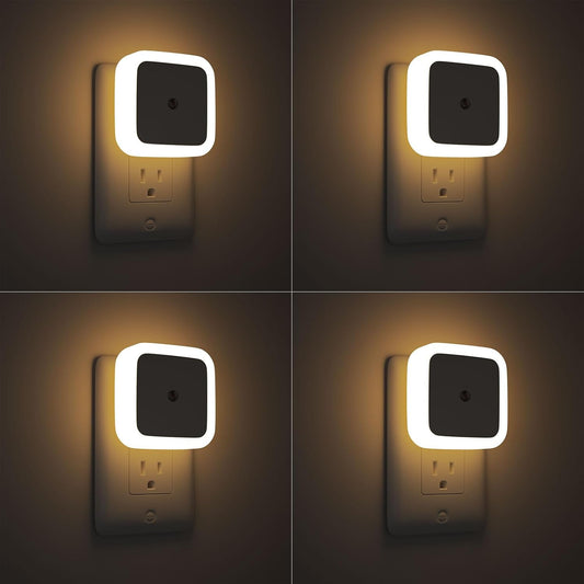 LED Plug-In Night Light, 4-Pack - Dusk to Dawn Sensor Warm White Night Lights for Bedroom, Bathroom & Hallway