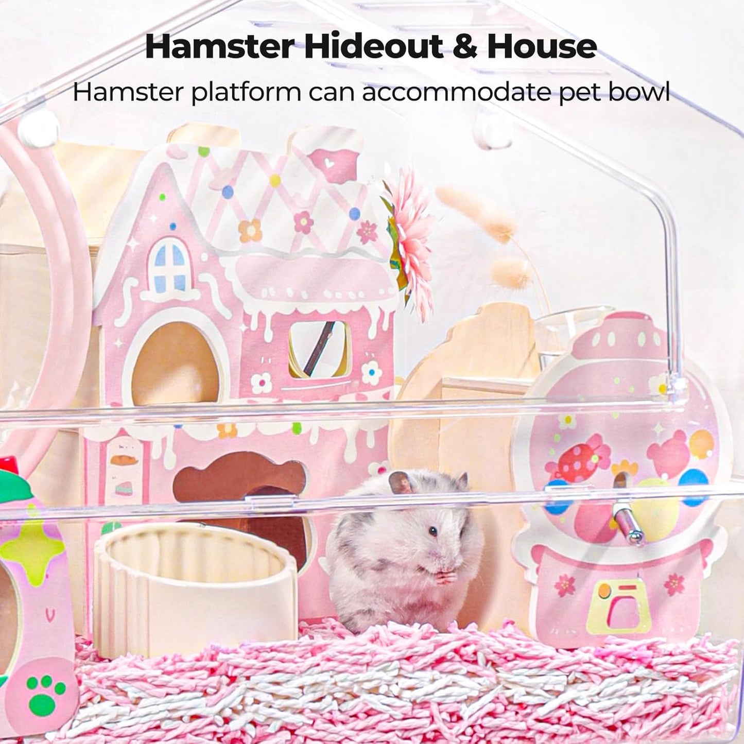 Hamster Hideout - Wooden Hamster House Multiple Entrances Small Animal Habitat Cage Accessories & Decor for Syrian Dwarf Gerbils Rat Mouse