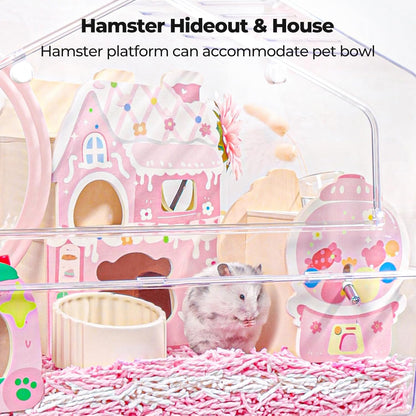 Hamster Hideout - Wooden Hamster House Multiple Entrances Small Animal Habitat Cage Accessories & Decor for Syrian Dwarf Gerbils Rat Mouse