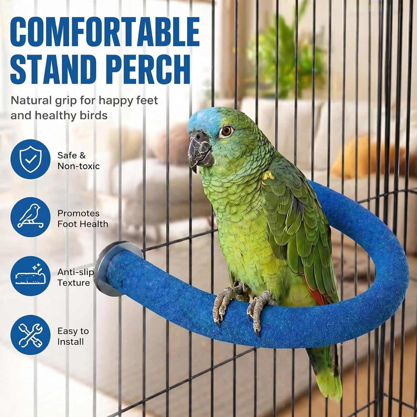 Parrot Perch Rough-Surfaced - Quartz Sands Bird Cage Perches for Medium to Large Bird, U Shape Large