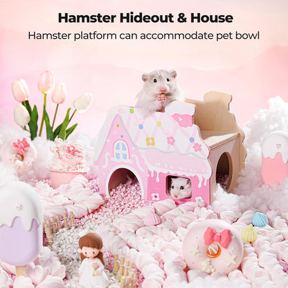 Hamster Hideout - Wooden Hamster House Multiple Entrances Small Animal Habitat Cage Accessories & Decor for Syrian Dwarf Gerbils Rat Mouse