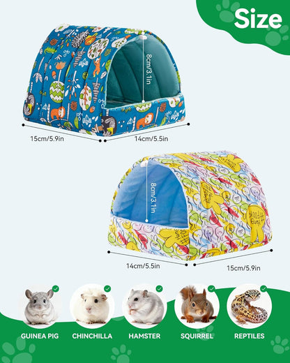2 PCS Hamster Hideout,Washable Hamster Bed Hamster Bed Hut Hamster House, Small Animal Cage Accessories for Mouse Hedgehogs Ferrets Bearded Dragons and Rats