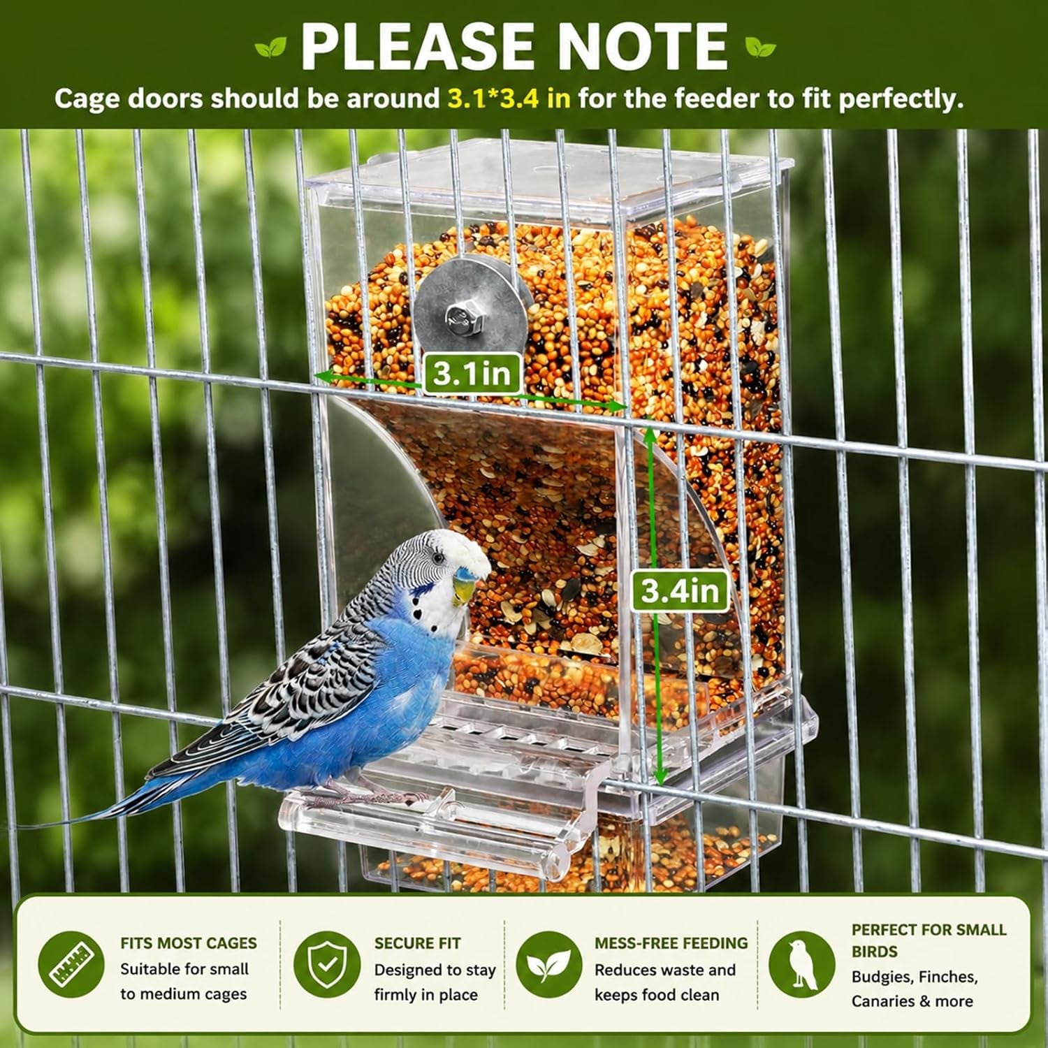 No Mess Automatic Bird Feeder Transparent Food Container Cage Acrylic Parrot Feeder Accessories for Small Birds Parrot Cockatoo Canary
