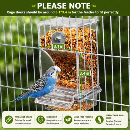 No Mess Automatic Bird Feeder Transparent Food Container Cage Acrylic Parrot Feeder Accessories for Small Birds Parrot Cockatoo Canary