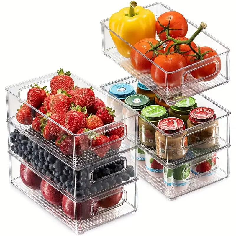 Transparent Refrigerator Organizers Durable Easy-To-Clean Multifunctional Food Storage Box for Fruits Vegetables Meats, Etc