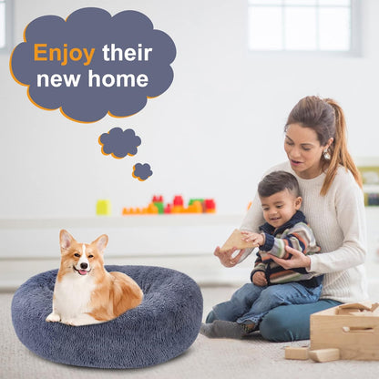 Ultimate Comfort with Our Medium Round Dog Bed - Washable Plush Donut Design for Medium and Large Dogs, Blue Grey