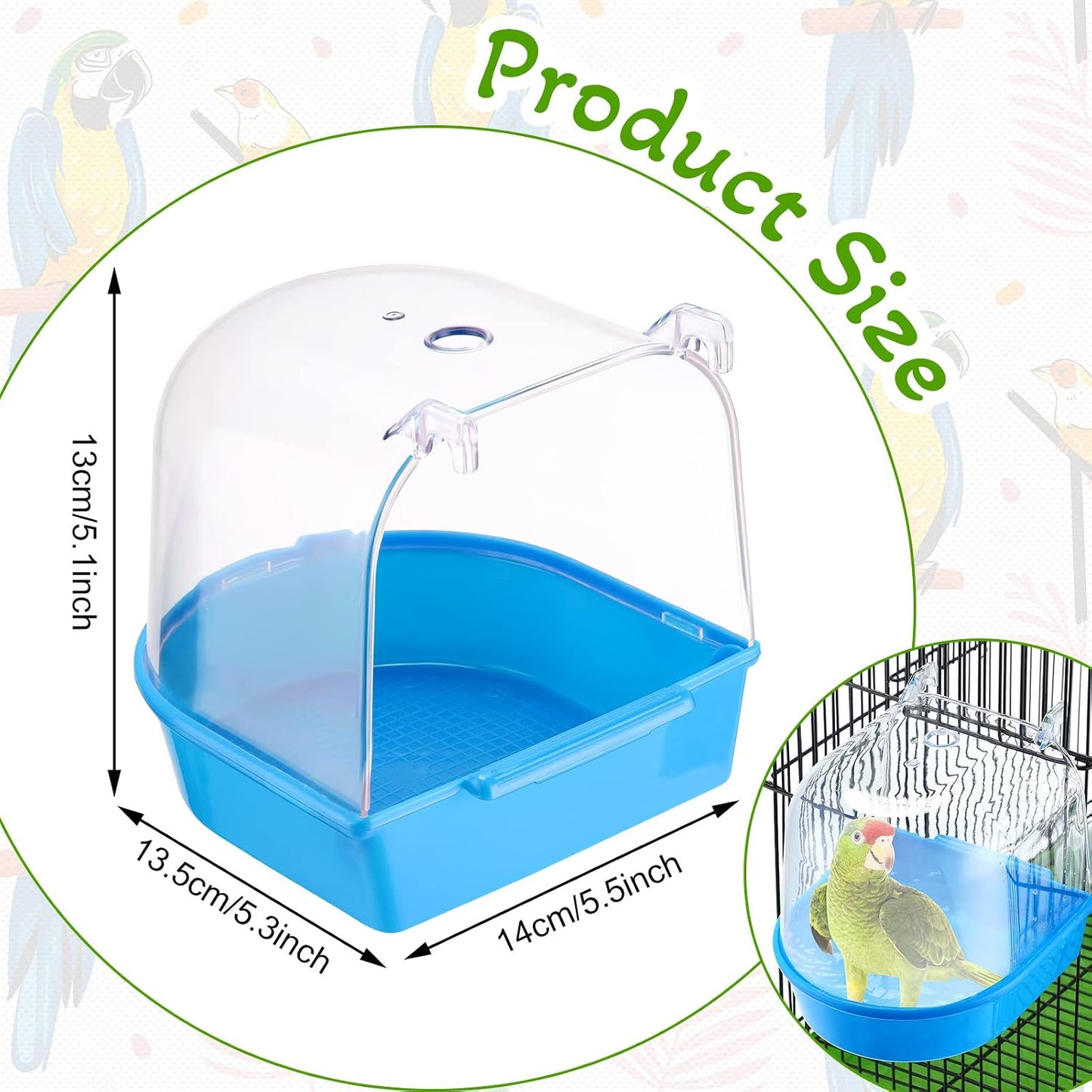Clear bird bath box hanging on cage door