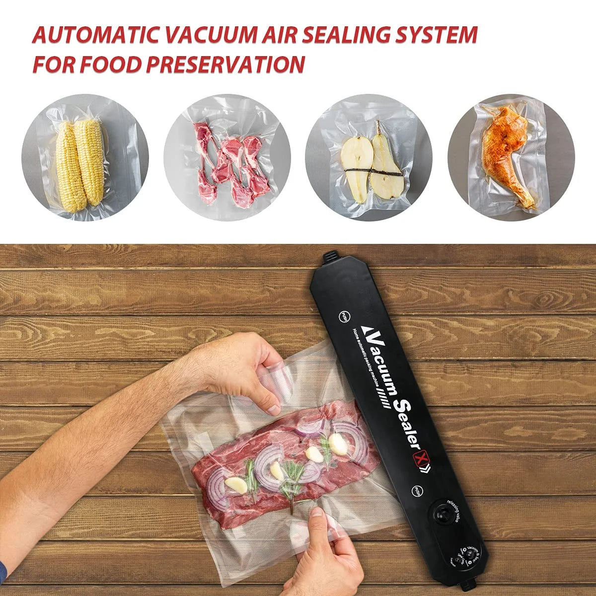 INFISU Automatic Food Vacuum Sealer Machine with 10 Vacuum Sealer Bags,Mini Electric Food Sealers Air Sealing Preserver System Vacuum Preservation Machine Used for Dry & Moist Food Preservation