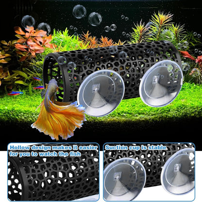 2Pcs Black Betta Aquarium Decoration, Betta Fish Tank Accessories Decoration with Suction Cup, Hidden Decor Habitat Toys for Shrimp Breeding Small Fish Playing & Resting