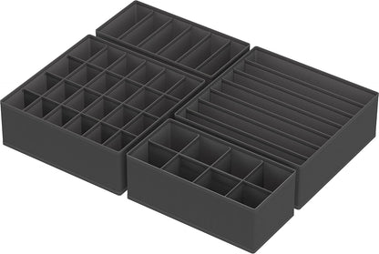 4-Pack Drawer Organizer Set - Closet Dividers for Underwear, Socks, Bras, Scarves, Ties - Foldable Non-Woven Storage Boxes, Dark Gray