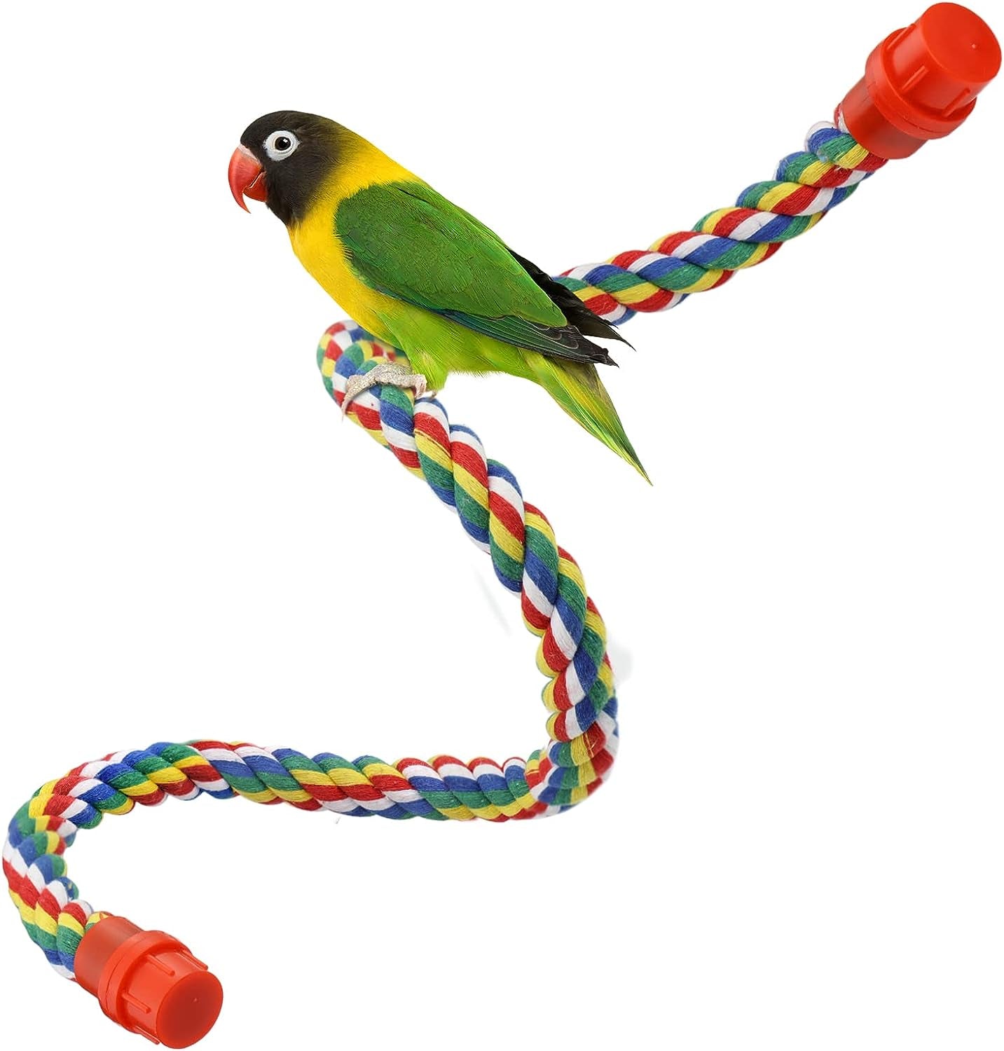 Bird Rope Perches for Parrots, Cockatiels, Parakeets, Budgie Cages Comfy Birds Colorful Rope Toy (31.5Inch Plastic Nut)