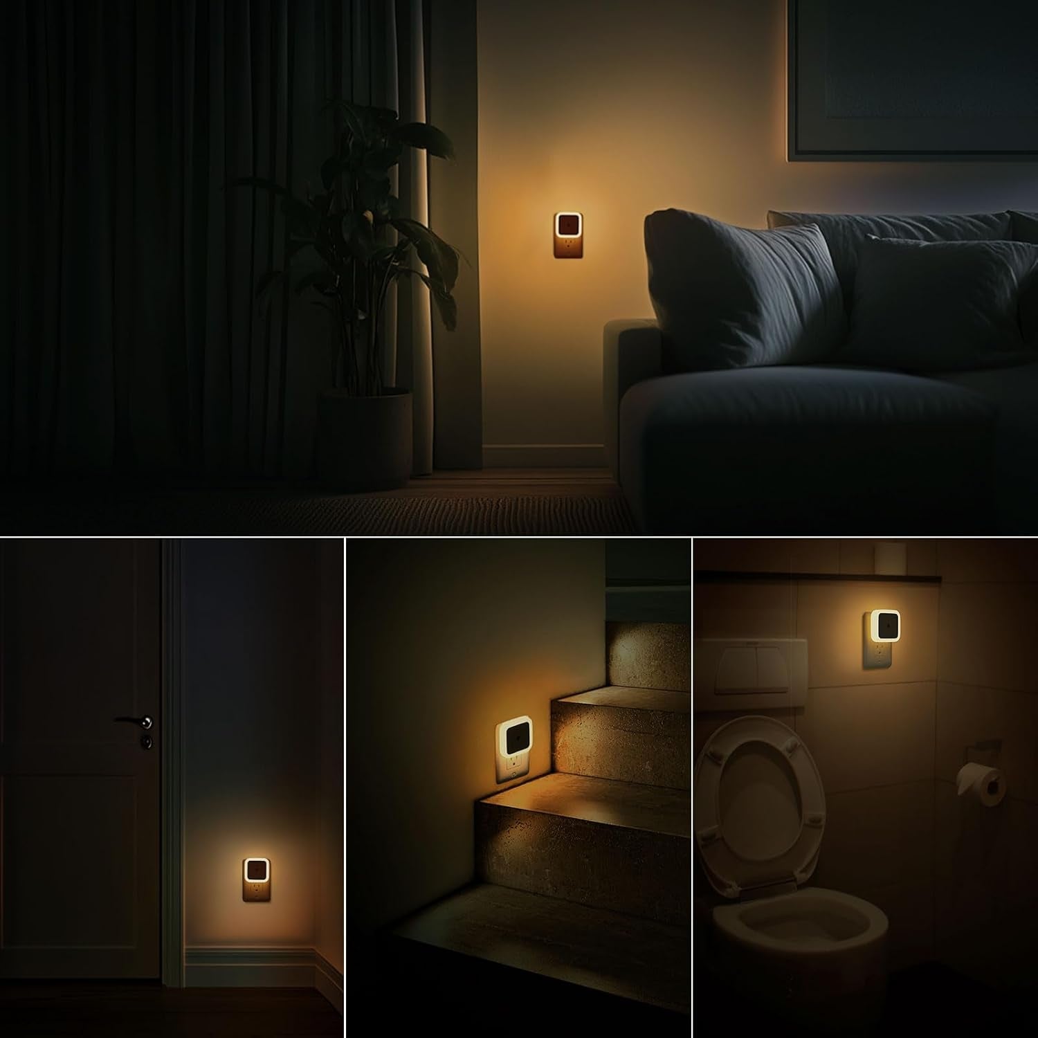LED Plug-In Night Light, 4-Pack - Dusk to Dawn Sensor Warm White Night Lights for Bedroom, Bathroom & Hallway