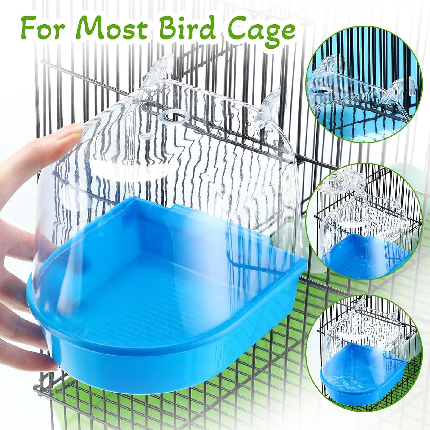 Bird bath box mounted inside birdcage