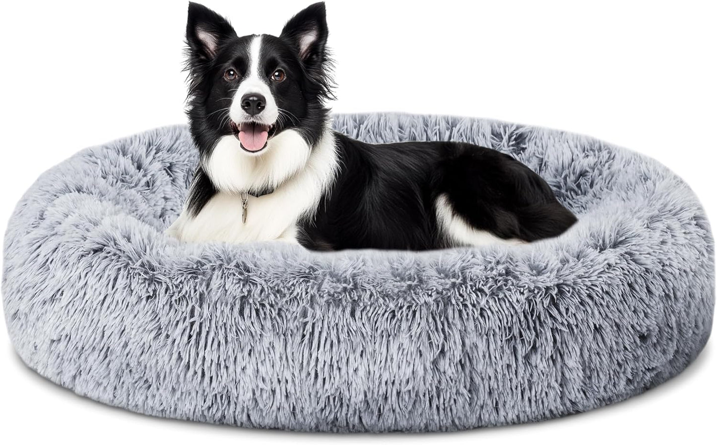 Calming Dog Bed,Donut Washable Warming Soft round 39 Inches Dog Beds for Large Dogs,Anti-Anxiety Fluffy Plush Cushion Bed Fits up to 120 Lbs Pets,Gradient Blue