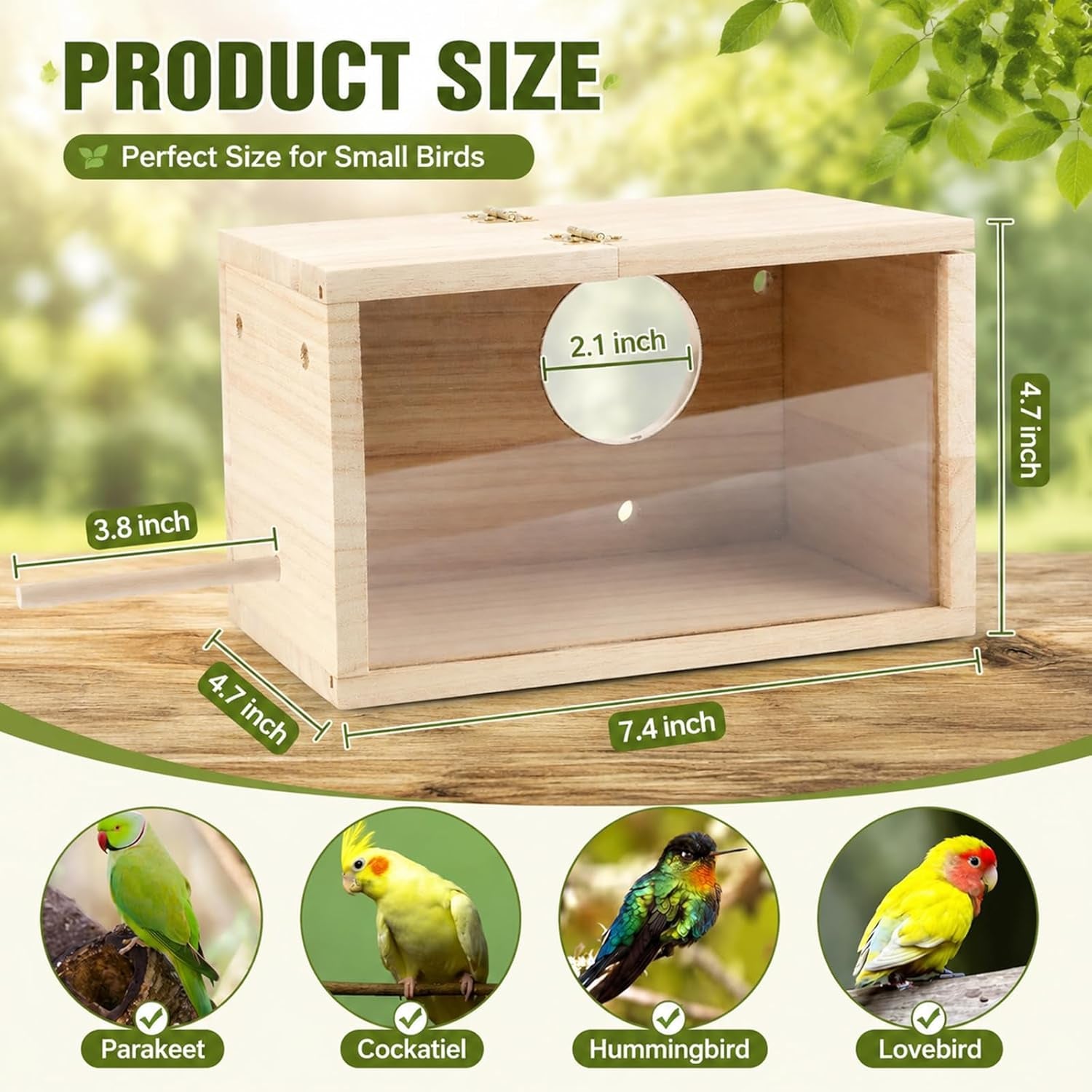 Parakeet Nesting Box Transparent Design, Thwartwise Bird Nest Breeding Box with Perch Wood Bird Cage House for Cockatiel Lovebirds Budgie Finch Parrotlets Canary S