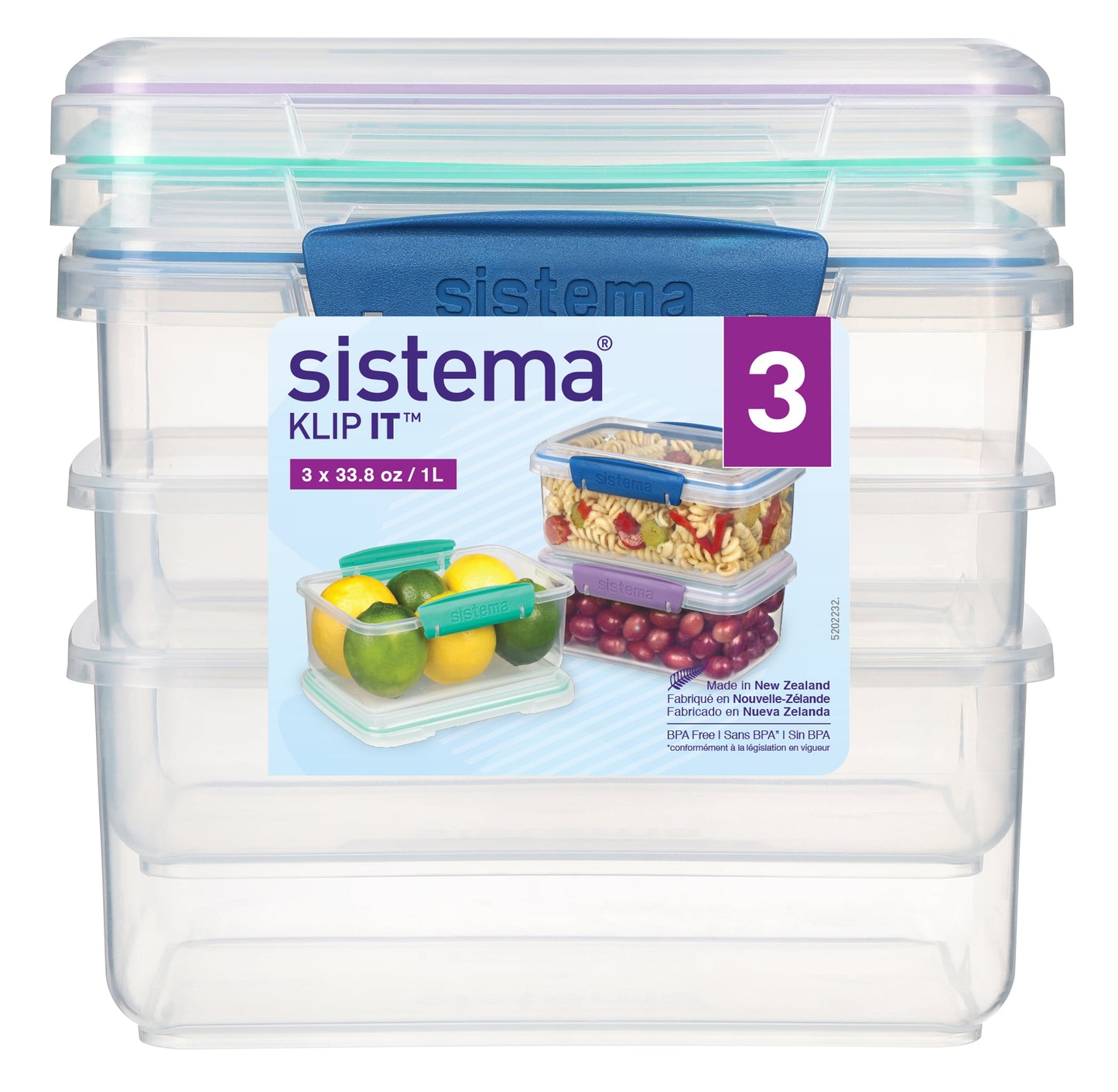 KLIP IT 4.1 Cup Plastic Food Storage Containers, Set of 3