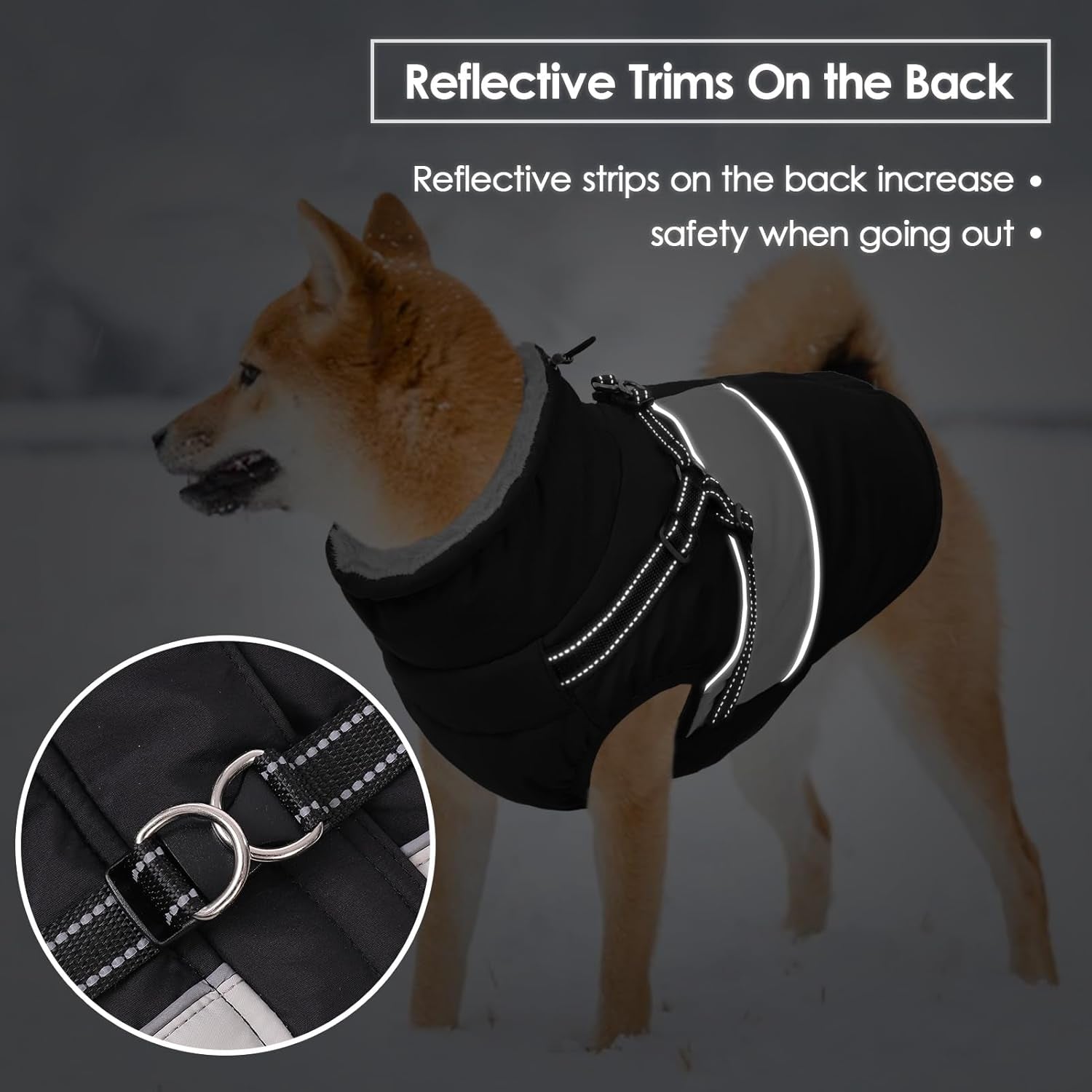 Dog Winter Coat, Waterproof Dog Coat Jacket with Harness for Medium Dogs Boys Girls, Reflective Fleece Lined Pet Snow Jacket Sweaters for Pug, Jack Russel, Boston Terrier, Black M