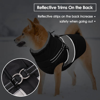 Dog Winter Coat, Waterproof Dog Coat Jacket with Harness for Medium Dogs Boys Girls, Reflective Fleece Lined Pet Snow Jacket Sweaters for Pug, Jack Russel, Boston Terrier, Black M