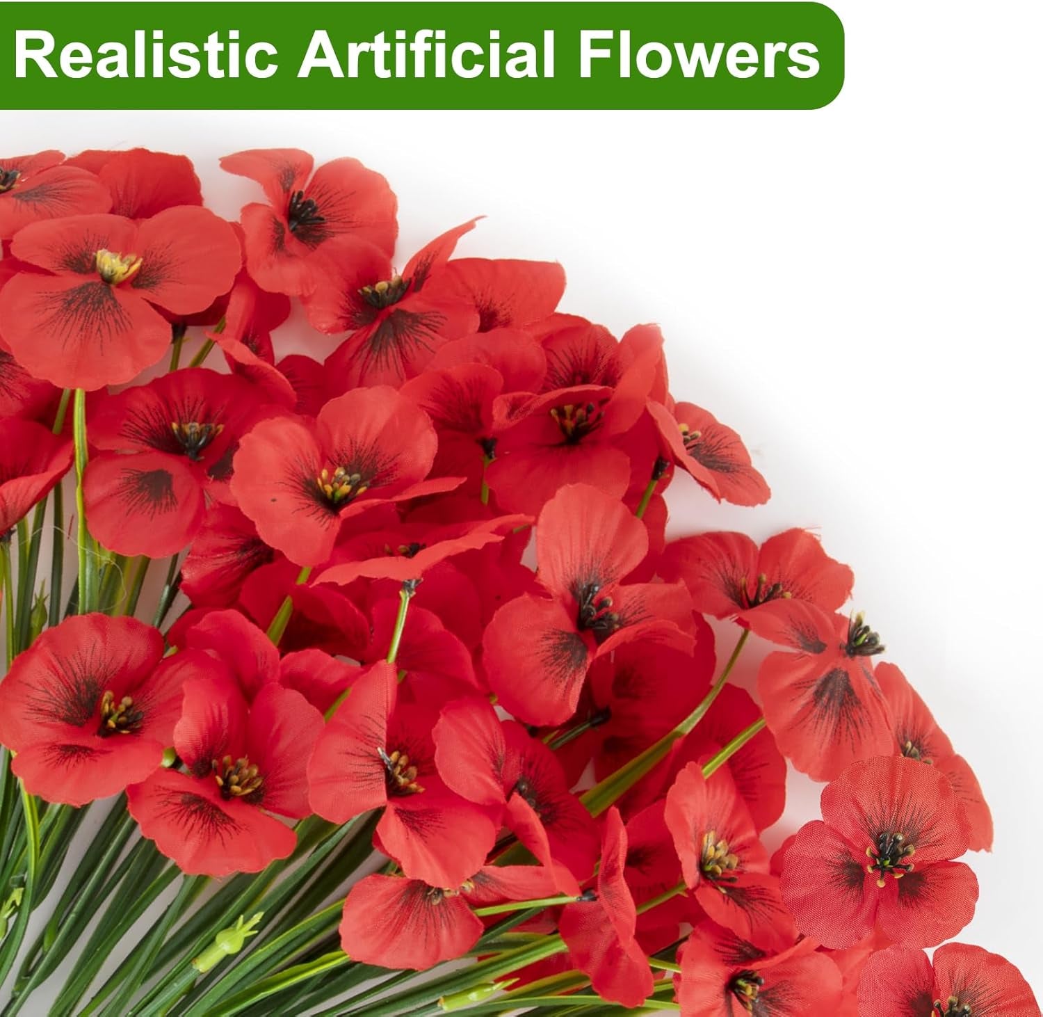 18 Bundles Artificial Flowers Outdoor Fake Flowers Pansies Faux Artificial Plants for Planter Porch Yard Home Decor (Red)