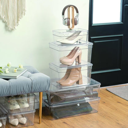 Clear Glossy Plastic Extra Wide Closet Storage Shoe Organizer Shoe Box with Lid for Shoe Storage